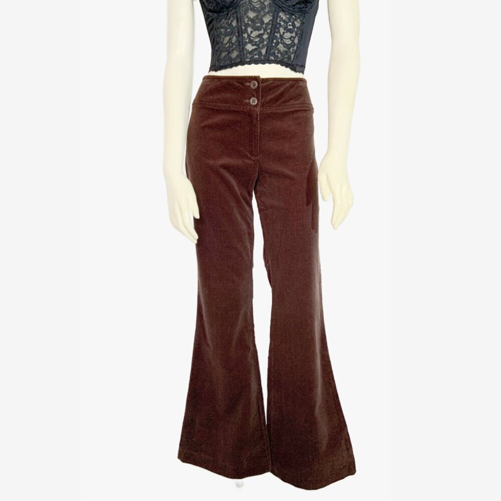 Vintage Y2K Brown Velvet Corduroy Flares / Made in China / size Medium - Picture 3 of 10